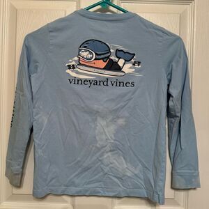 Vineyard Vines Boys Snowboarding Whale Long Sleeve Blue Pocket T-Shirt Sz 7